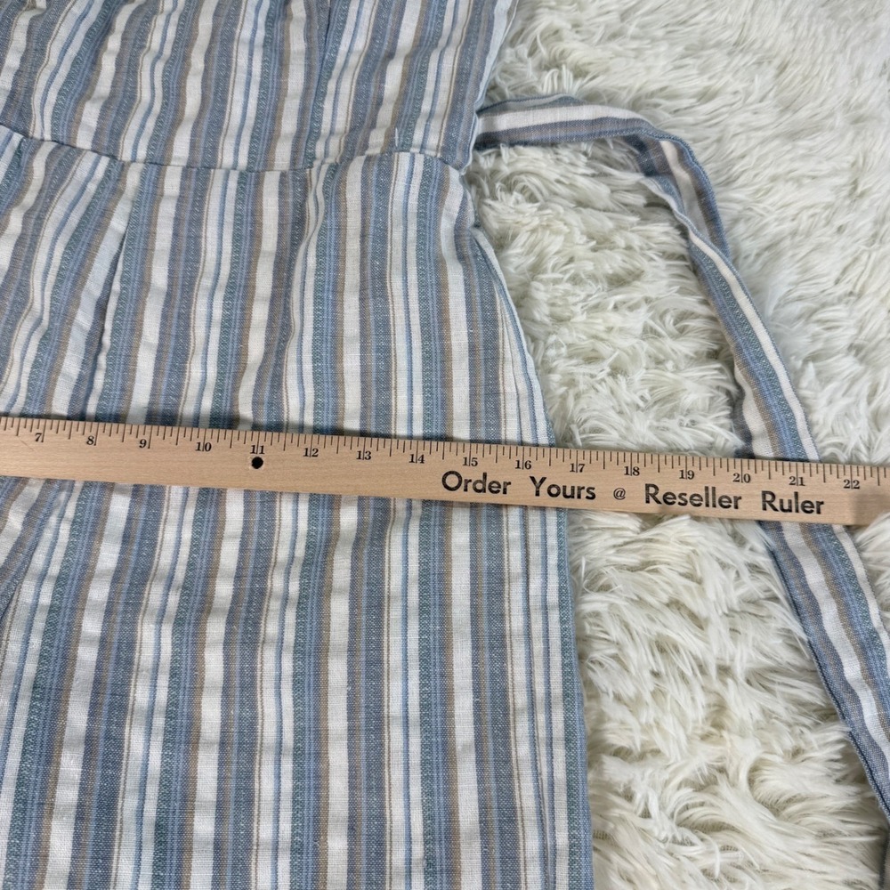 Lulus Striped Strapless Wide Leg Jumpsuit Tie Waist Linen Blend Small Prep Chic - Picture 8 of 12